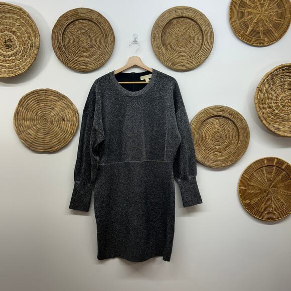 Michael Kors Dresses & Skirts - NEW $175 Michael Kors Black Silver Sparkle Long Sleeve Knit Mini Dress XL